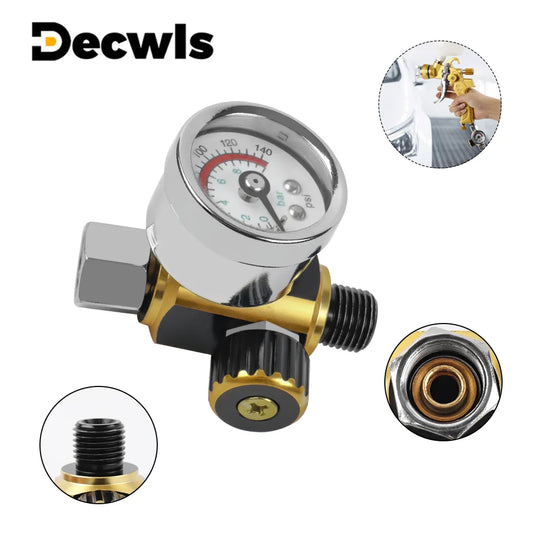 G1/4 Spray Gun Air Pressure Regulator with Gauge - Adjustable 140 PSI Valve