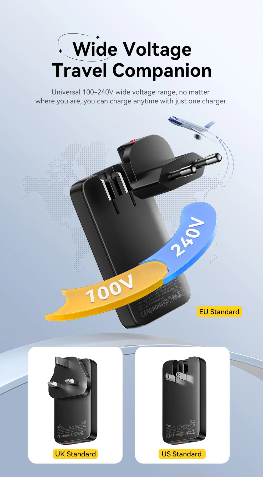 65W Ultra-Thin GaN Fast Travel Charger - PD 3.0 Dual-Port Wall Adapter - 17