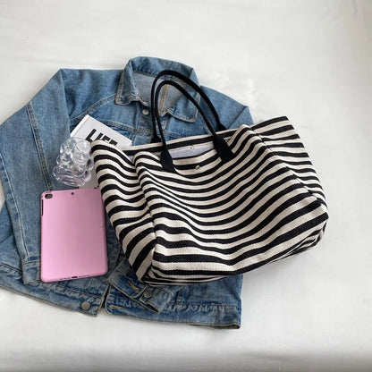 Luxury Casual Striped Canvas Tote