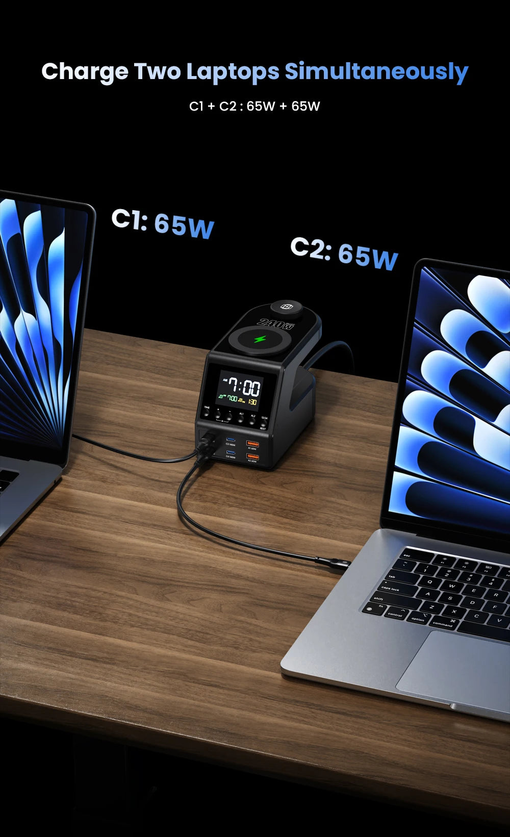 240W GaN Charging Station - 10-in-1 Fast USB-C Hub with Wireless & Alarm