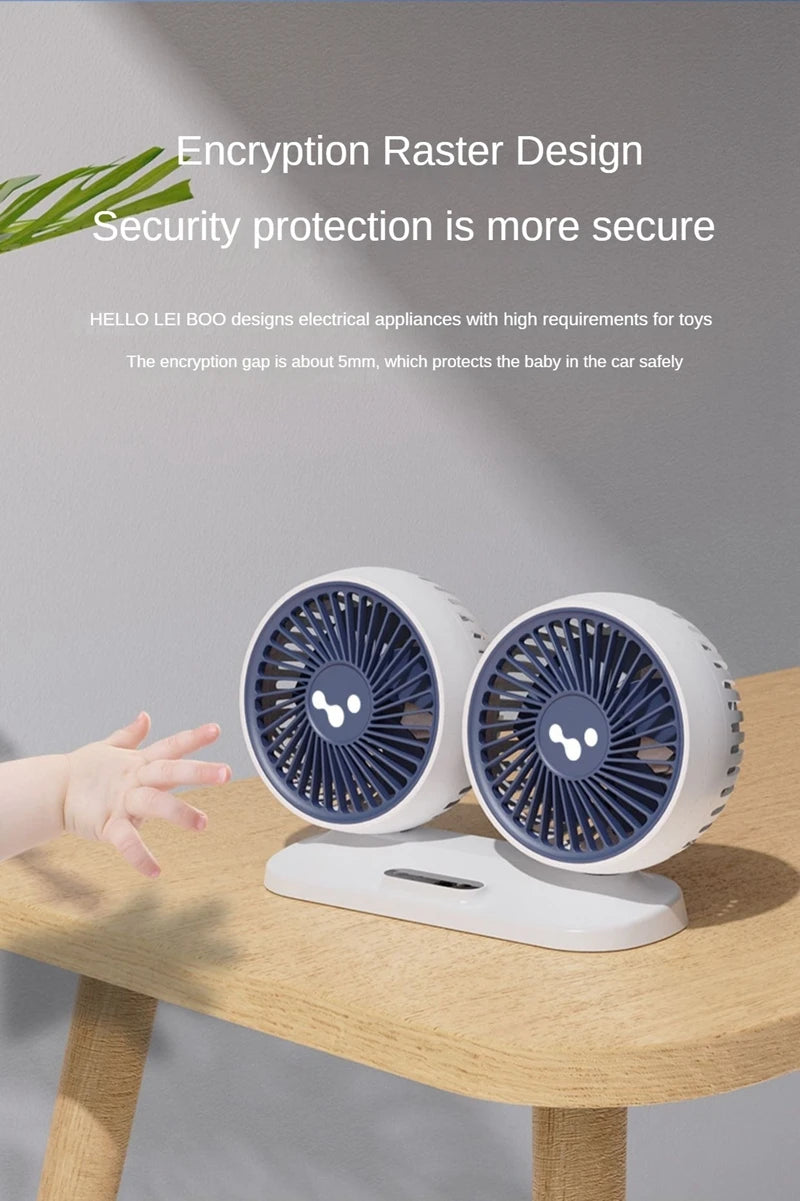 Dual Head USB Car Fan - 3-Speed 360° Adjustable Dashboard Fan