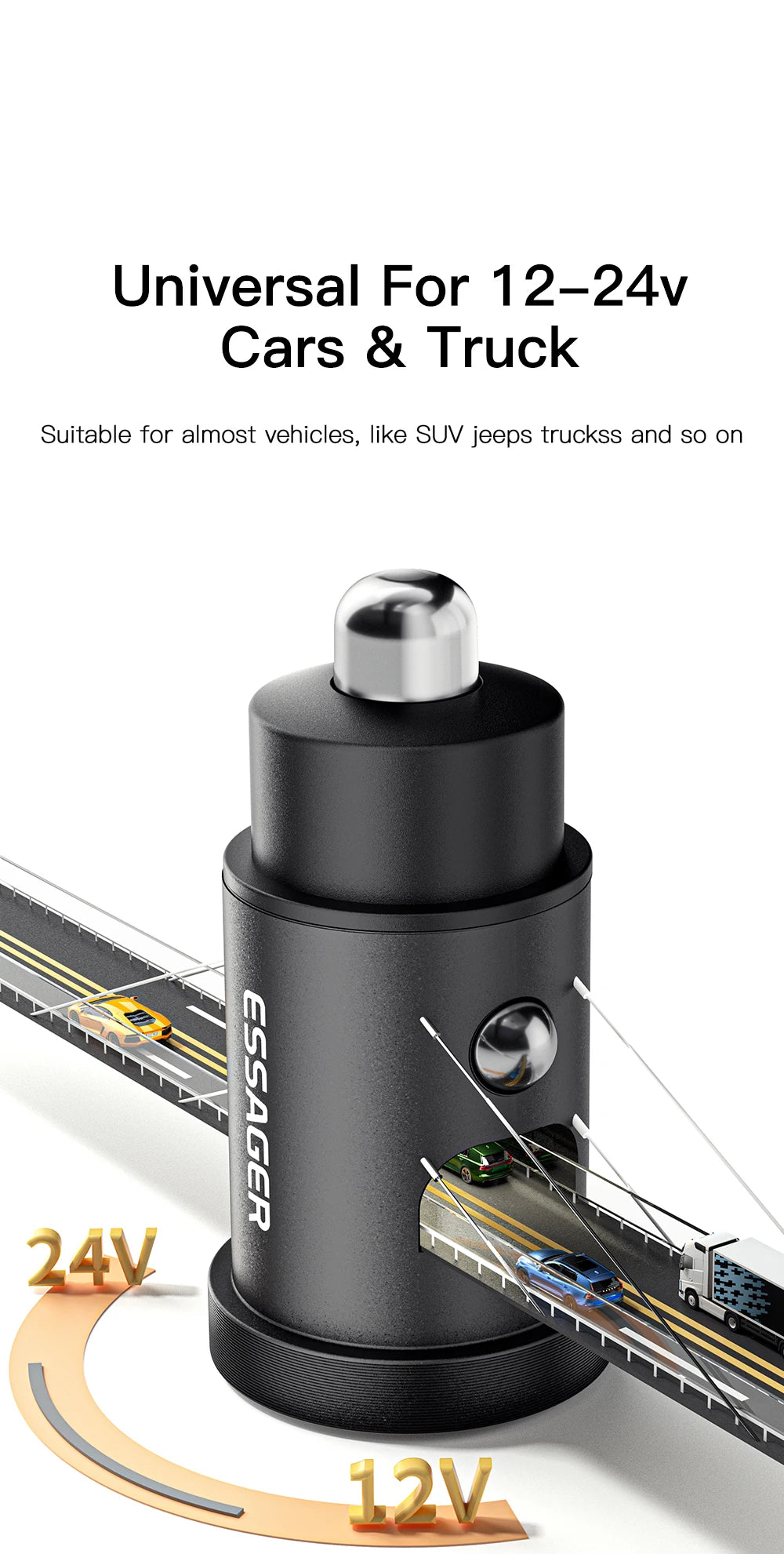 Essager 45W Fast Car Charger PD 3.0 Dual Port USB-C Adapter for Phone - 17