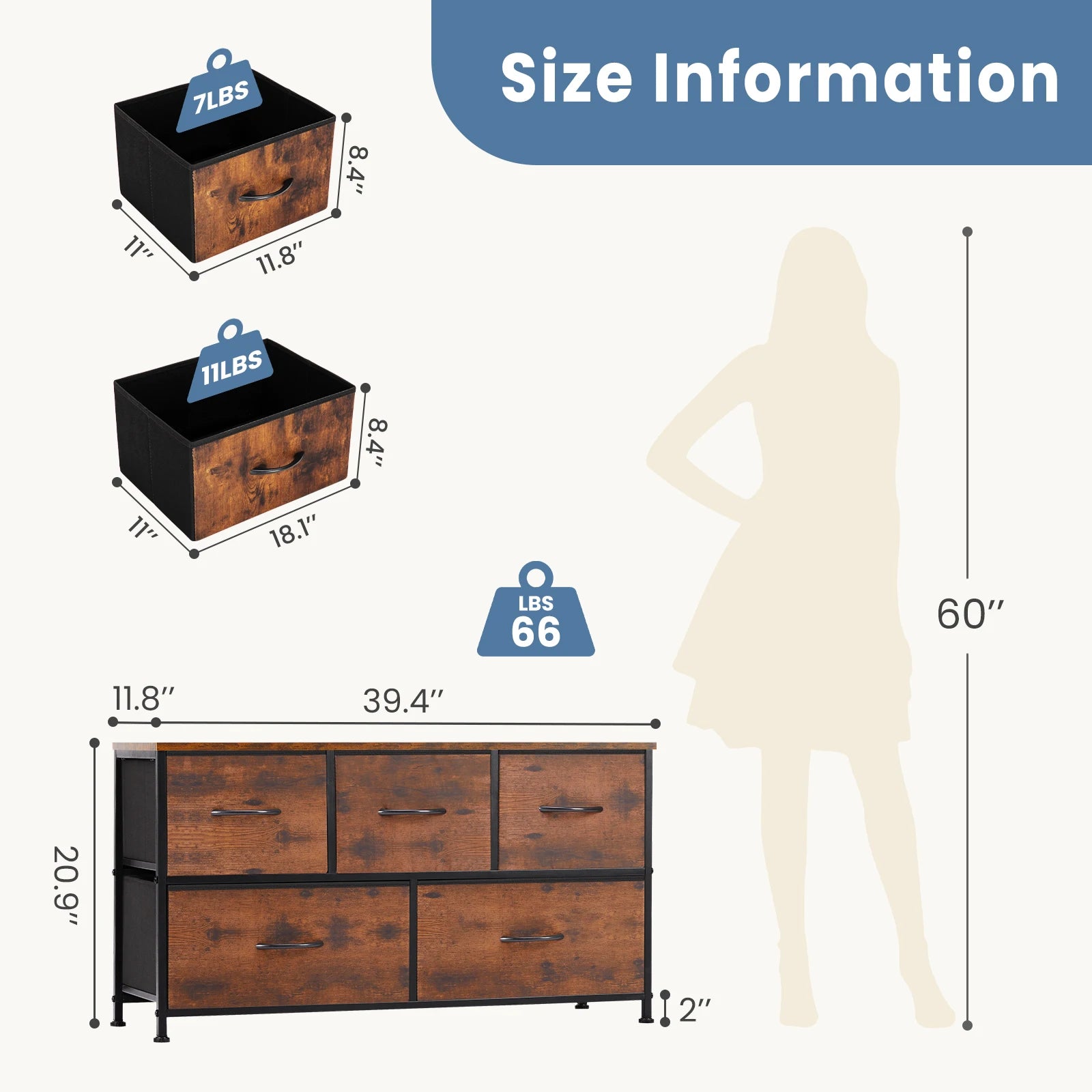 5-Drawer Fabric Dresser Storage Tower with Sturdy Steel Frame - 5