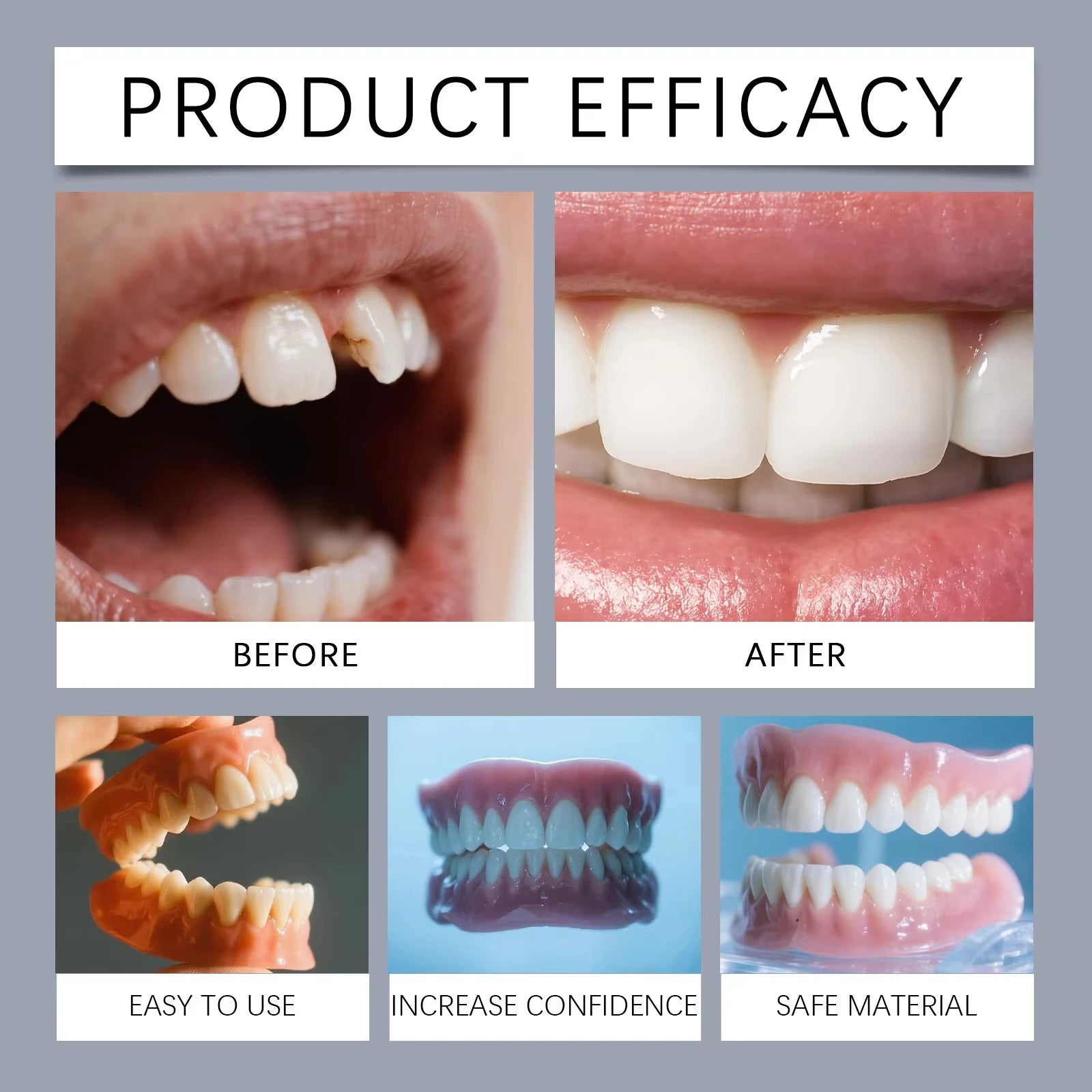 Natural Silicone Denture Set - Comfortable Fake Teeth for Instant Smile & Oral Beauty - 3