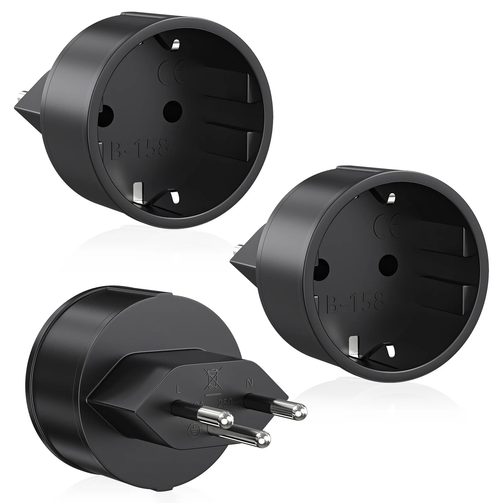 3-Pack EU to Switzerland Travel Power Adapter Plug 10A 250V Converter - 10
