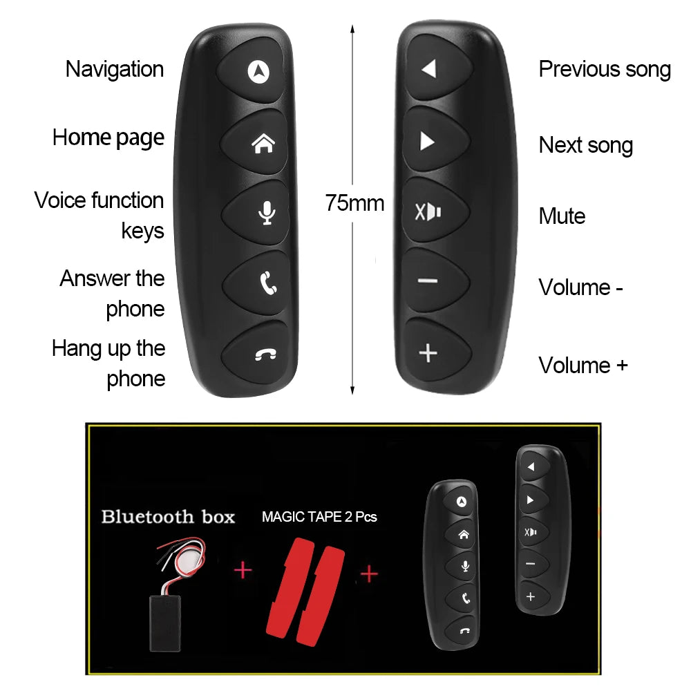 Wireless Car Steering Wheel Remote Control - 10-Key Universal Media Buttons - 4