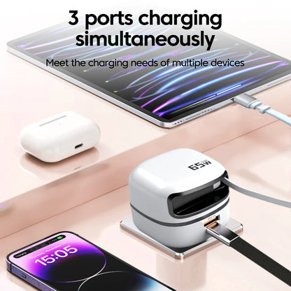 65W Fast USB-C Charger & Retractable Cable Adapter for Laptop and Phone