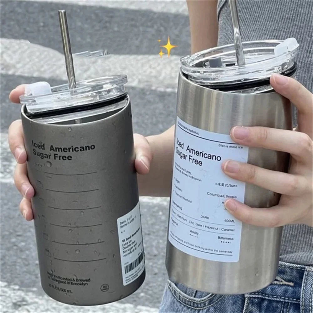 600ml Insulated Stainless Steel Coffee Mug with Straw – Leak-Proof Thermos - 1