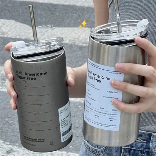 600ml Insulated Stainless Steel Coffee Mug with Straw – Leak-Proof Thermos