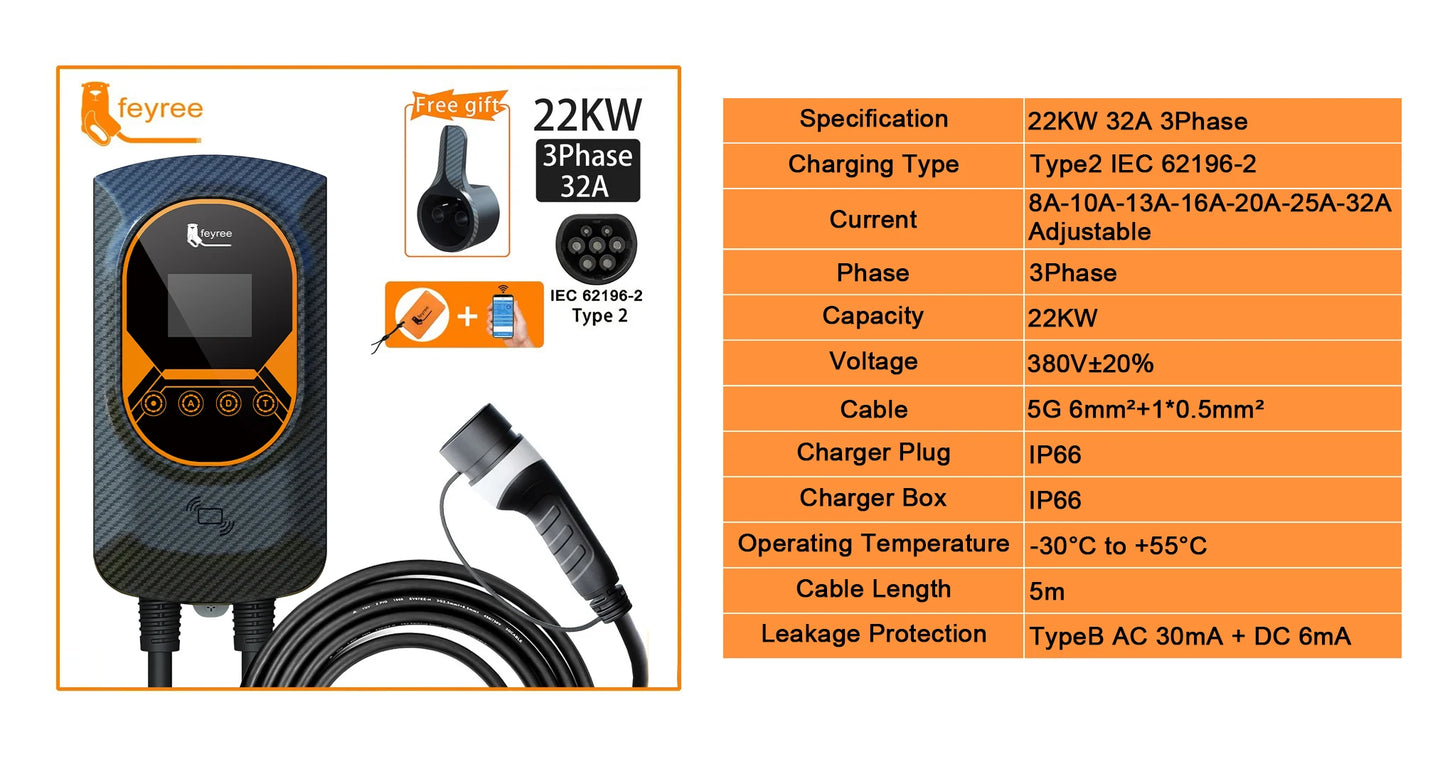 Smart EV Wallbox Charger - Adjustable 32A WiFi Electric Vehicle Station