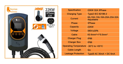 Smart EV Wallbox Charger - Adjustable 32A WiFi Electric Vehicle Station