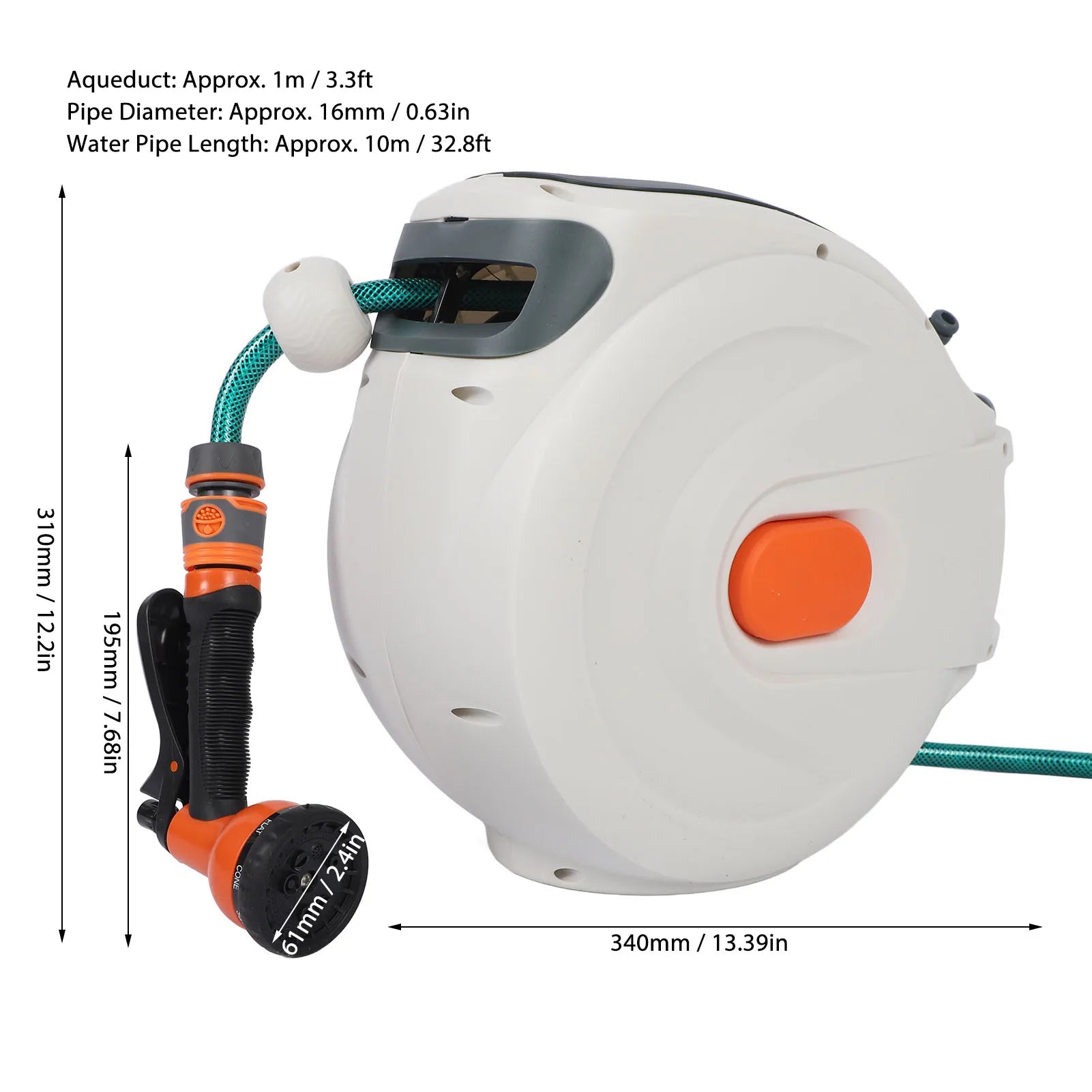 Retractable Garden Hose Reel 10m with 8-Pattern Spray Nozzle & Auto-Rewind - 2