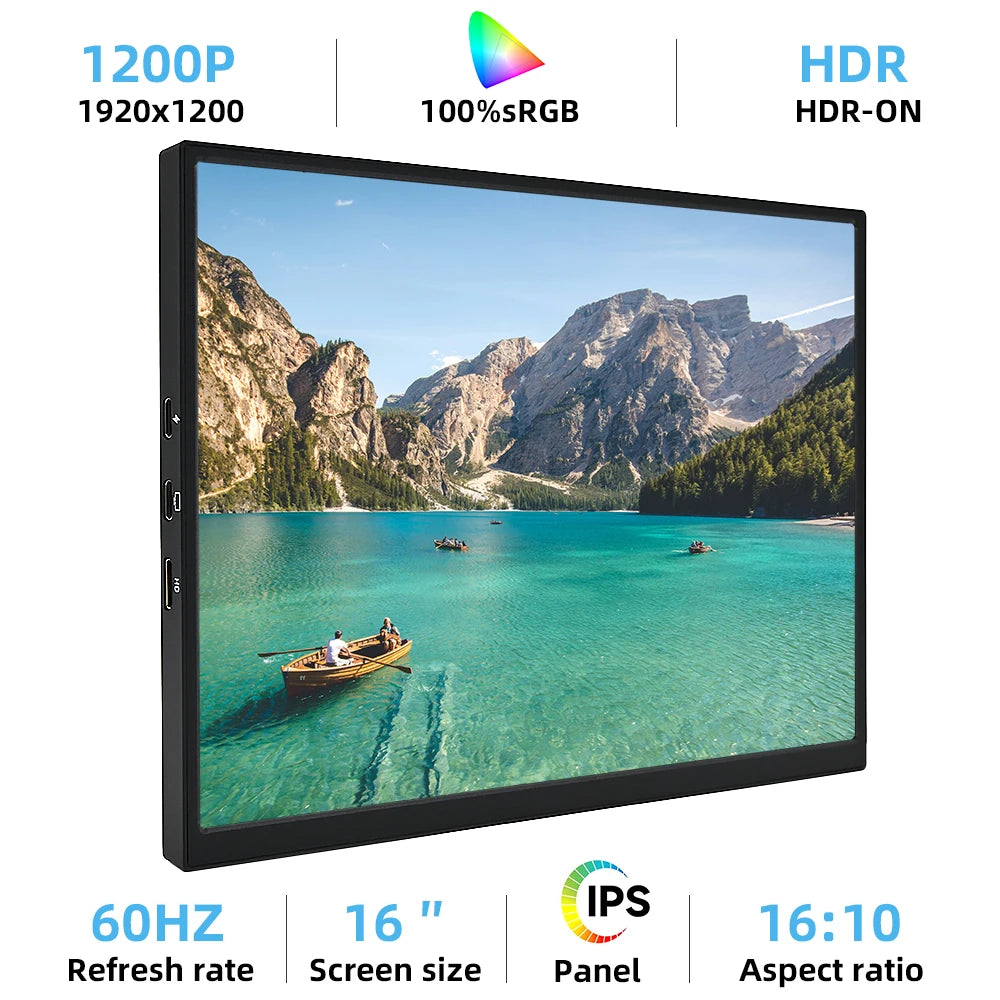 16" Portable Monitor 1920x1200 IPS Travel Display for Laptop & Gaming