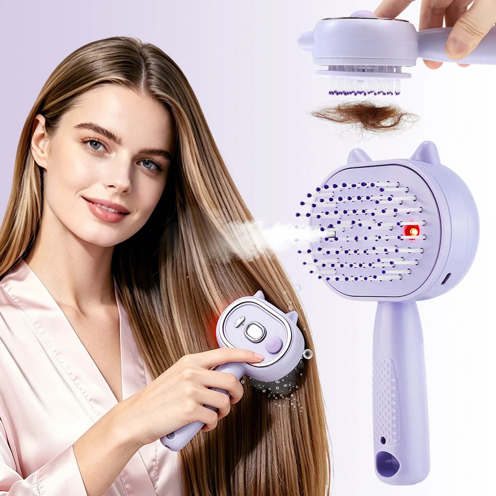 Electric Mist Spray Massage Hair Comb with Red Light Therapy & Detangler