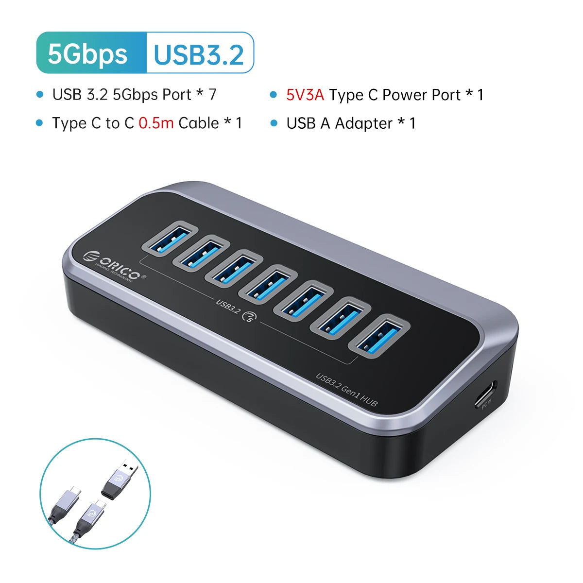 7-Port Powered USB 3.2 Hub with Fast Charging for Laptop & PC - 31
