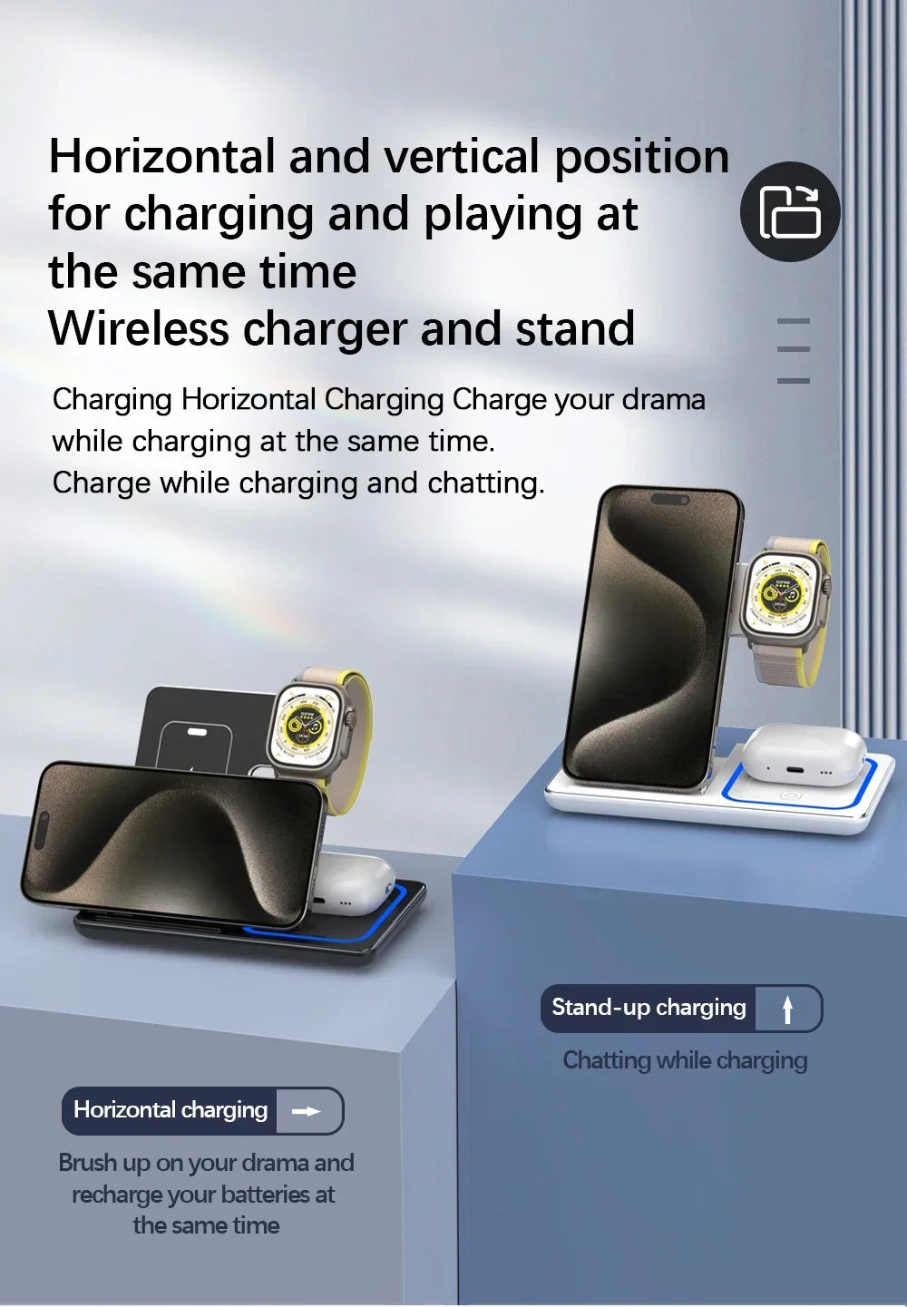 3-in-1 Foldable Wireless Charging Station for iPhone, Apple Watch & AirPods - 12