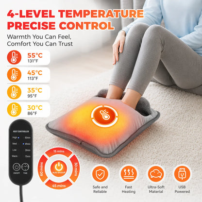 Electric Heated Foot Warmer with 4 Temperature Levels and Auto-Off Timer