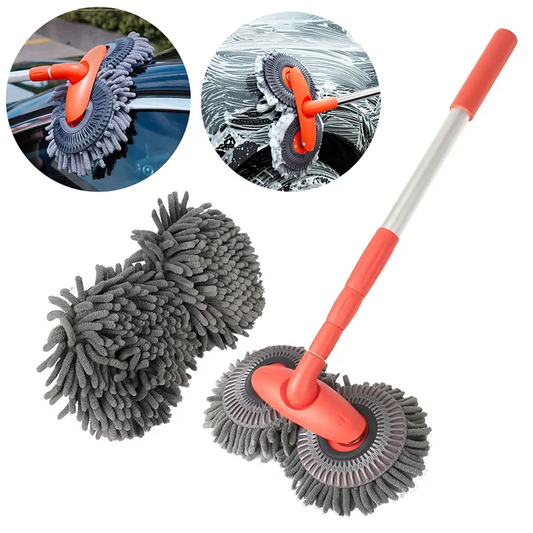 Dual Head Telescopic Car Wash Mop - Microfiber Cleaning Brush