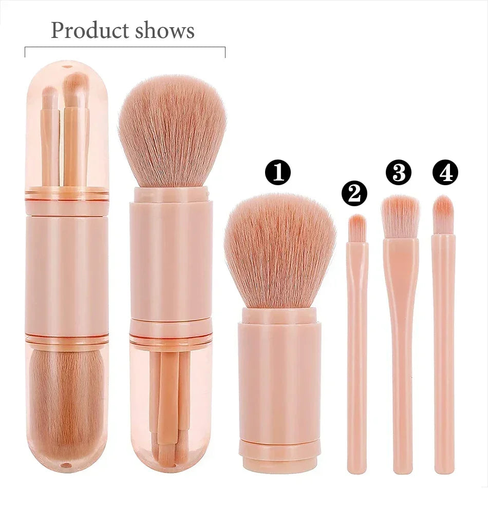 4-in-1 Retractable Travel Makeup Brush Set - Portable Face & Eye Tool Kit - 9