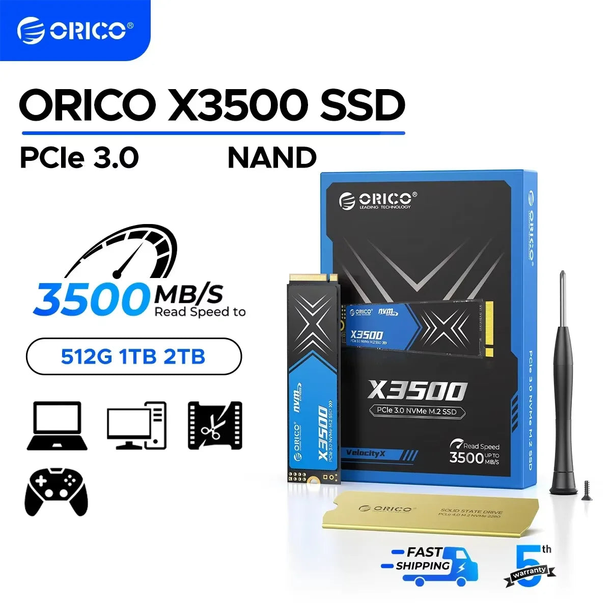 ORICO 2TB M.2 NVMe PCIe 3.0 SSD – Fast 3500MB/s Internal Drive for PC & Laptop