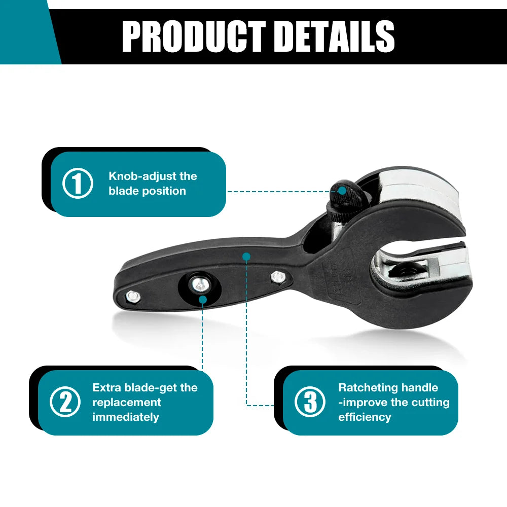 Ratchet Pipe Cutter 8-29mm with Deburring Tool - Universal Tubing Cutter for Tight Spaces