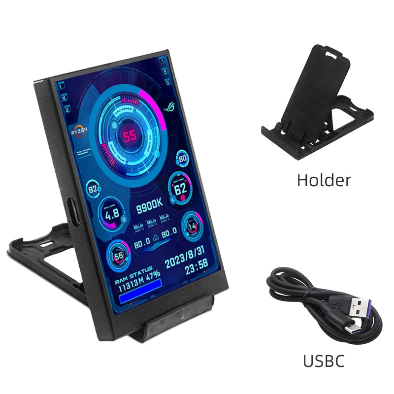3.5" IPS PC Hardware Monitor - Real-Time CPU GPU RAM Temperature Display - 24