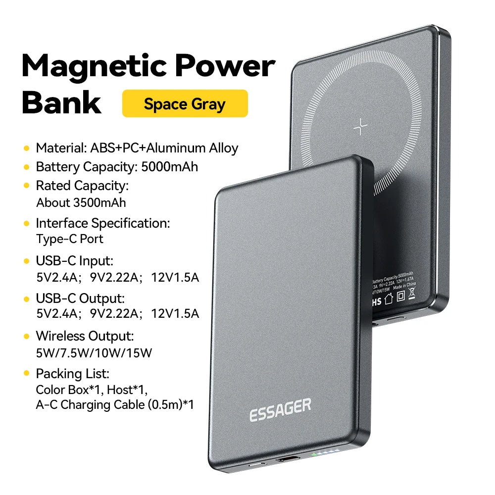 Slim Magnetic Wireless Power Bank 5000mAh for iPhone 16/15/14 Fast Charge - 20