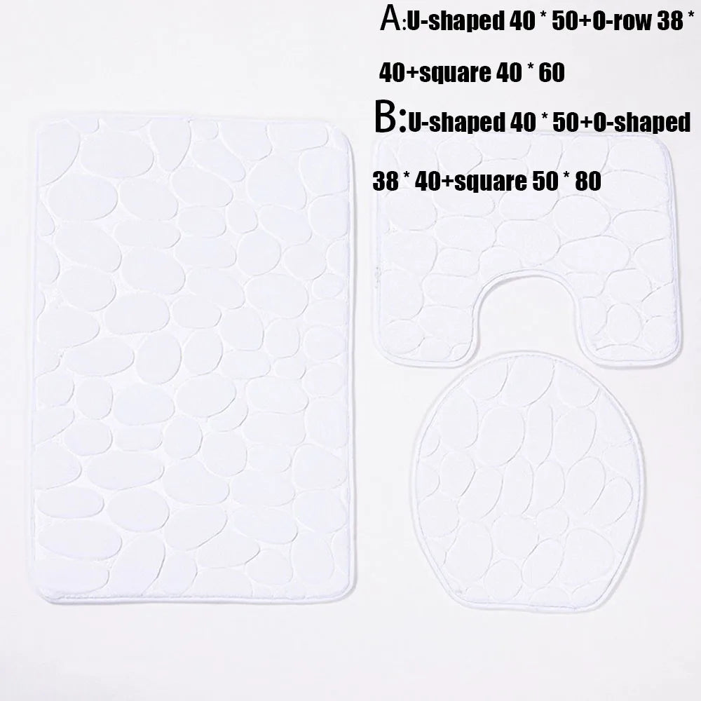 3-Piece Cobblestone Bath Mat Set - Non-Slip & Absorbent