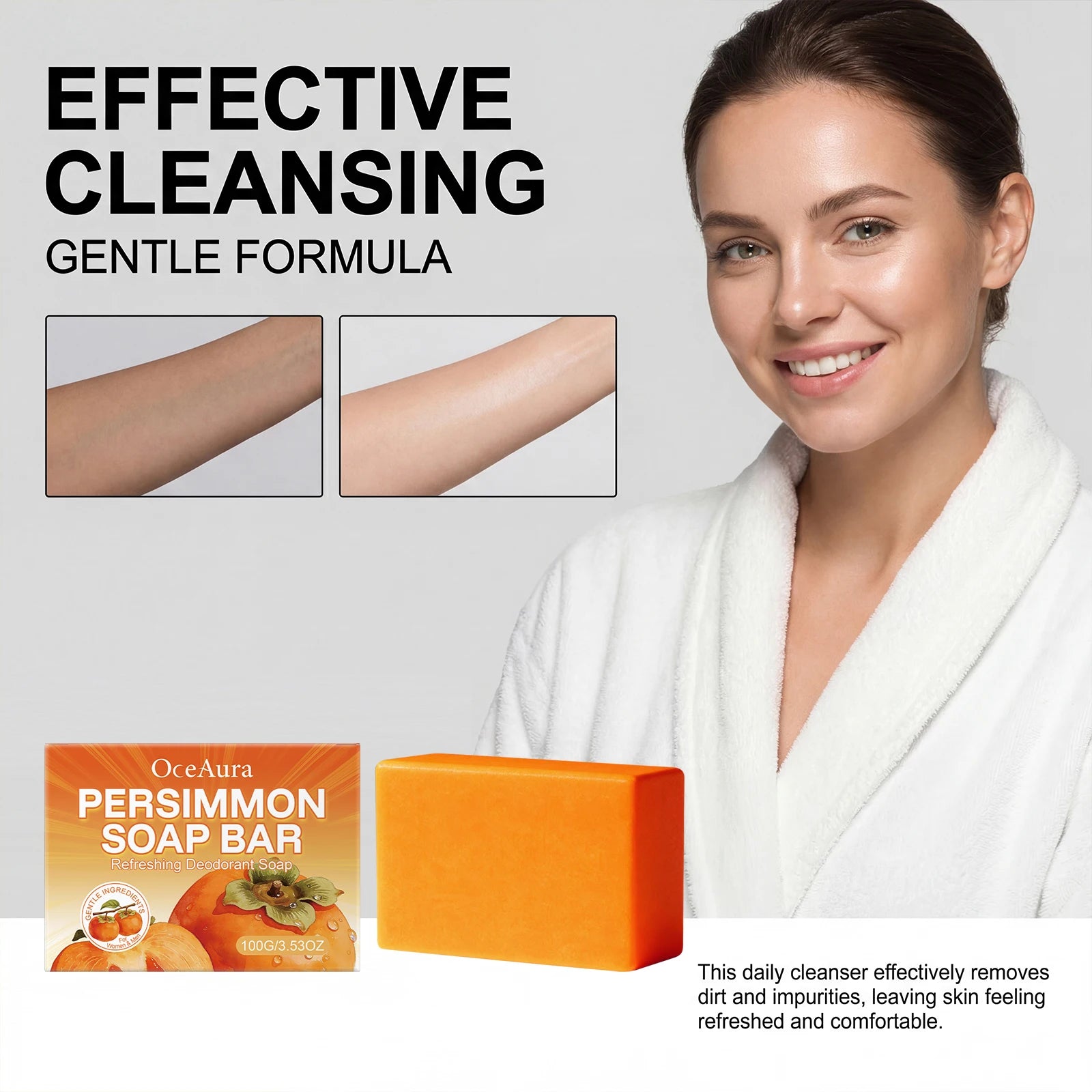 Natural Persimmon Extract Deodorizing Body Soap Bar for Odor Control & Fresh Skin - 16