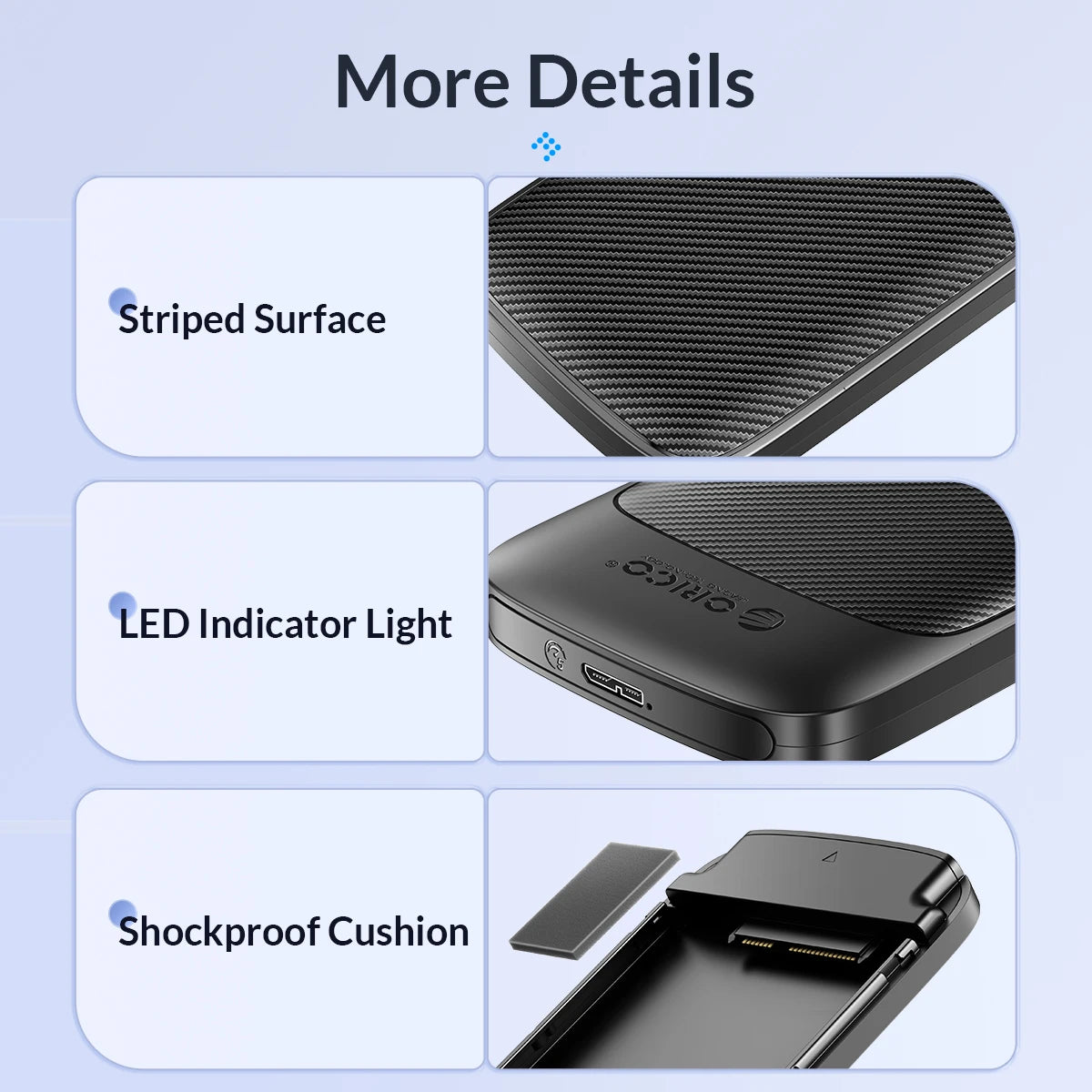 ORICO 2.5" USB 3.1 Type-C HDD/SSD Enclosure - 6Gbps Portable Hard Drive Case - 19
