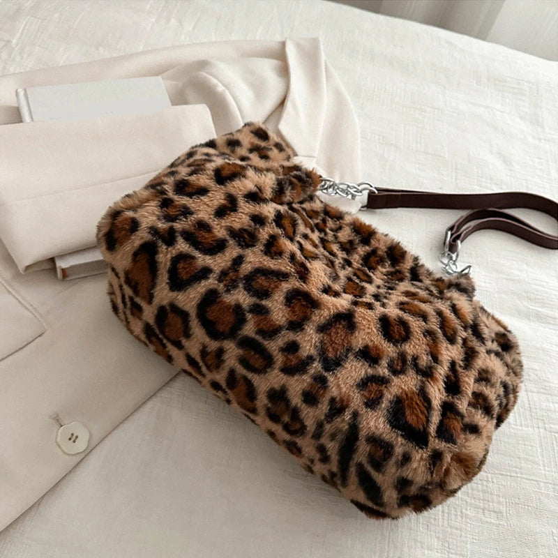 Luxury Leopard Fluffy Fur Tote