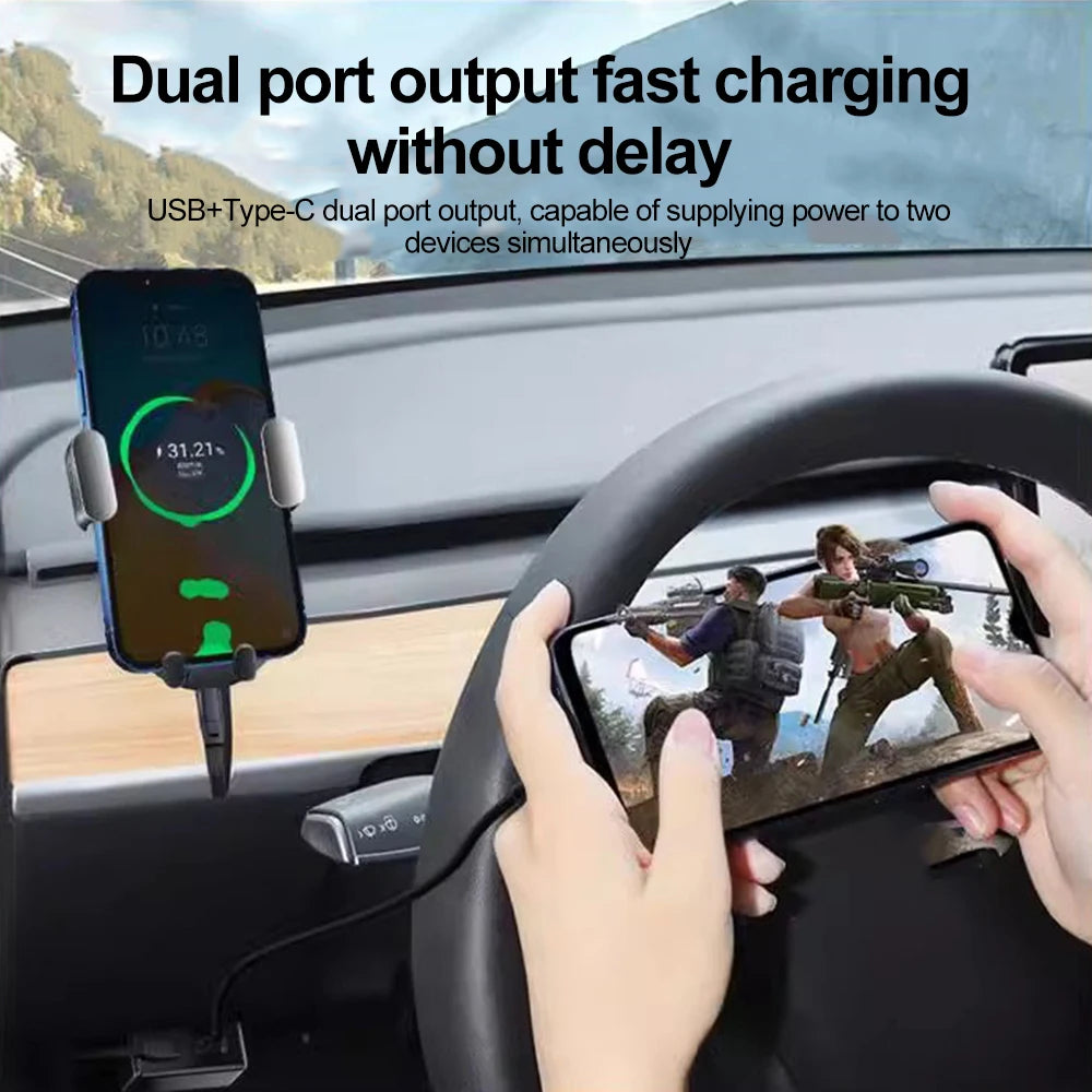 48W Dual USB OBD Fast Charger Adapter for Tesla Model 3, Y, S, X | PD Type-C & USB-A