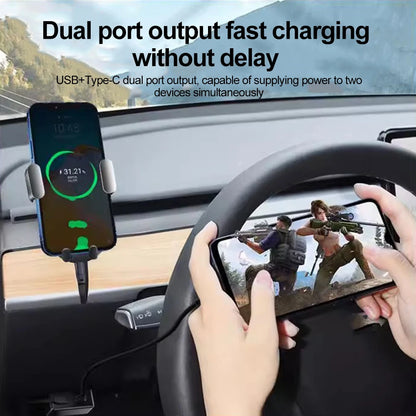 48W Dual USB OBD Fast Charger Adapter for Tesla Model 3, Y, S, X | PD Type-C & USB-A