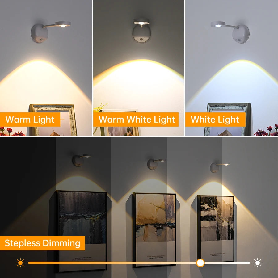 Dimmable Wireless Motion Sensor LED Wall Sconce - Rechargeable Picture Light & Art Spotlight - 3
