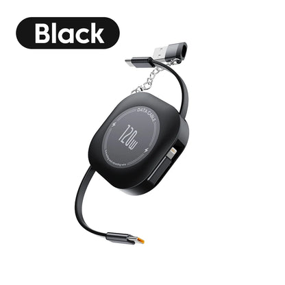 120W Retractable USB-C to USB-C Fast Charging Cable with Adapter