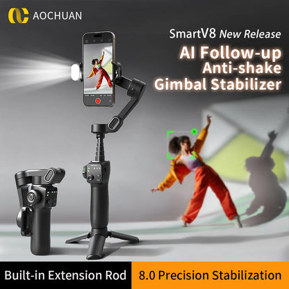 3-Axis Phone Gimbal Stabilizer with Tripod, Extension Rod & Face Tracking