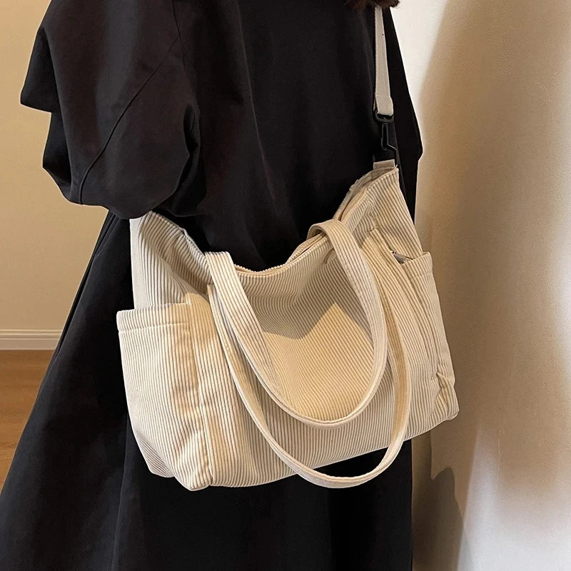 Striped Corduroy Tote