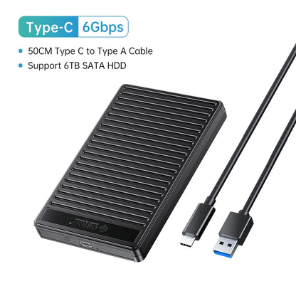 ORICO 2.5" USB 3.1 Type-C HDD/SSD Enclosure - 6Gbps Portable Hard Drive Case