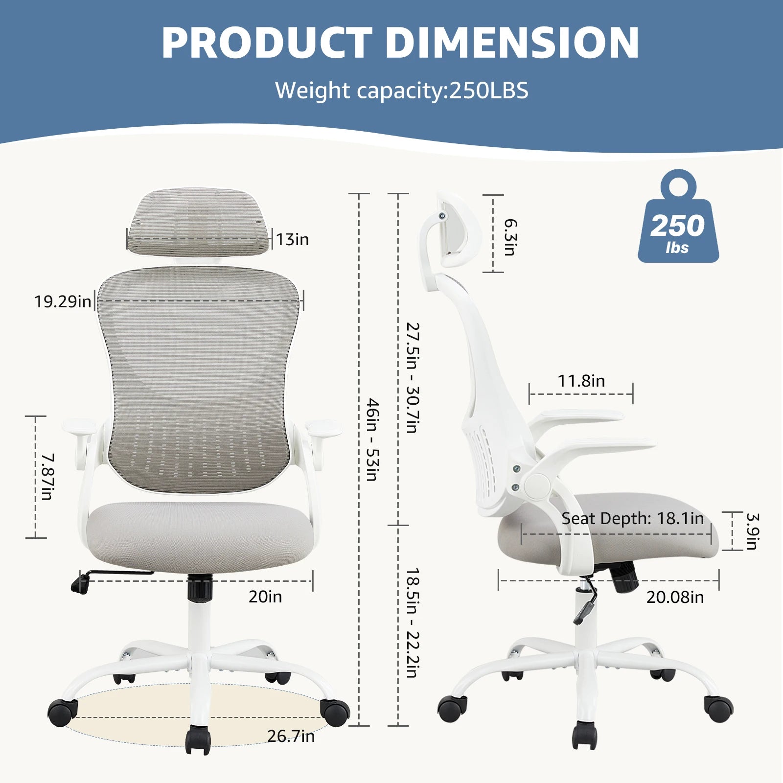 Ergonomic Mesh Office Chair with Adjustable Headrest & Flip-Up Arms - 3