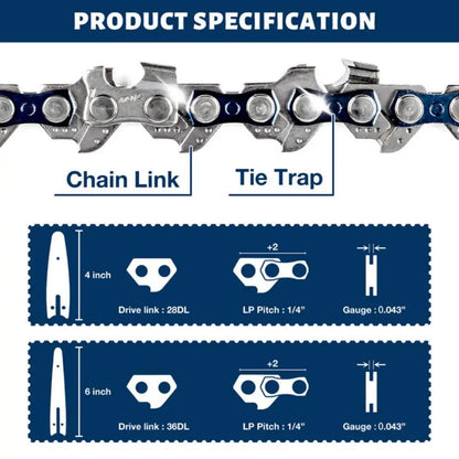 4 & 6 Inch Replacement Chainsaw Chain and Guide Bar for Mini Cordless Pruning Saws