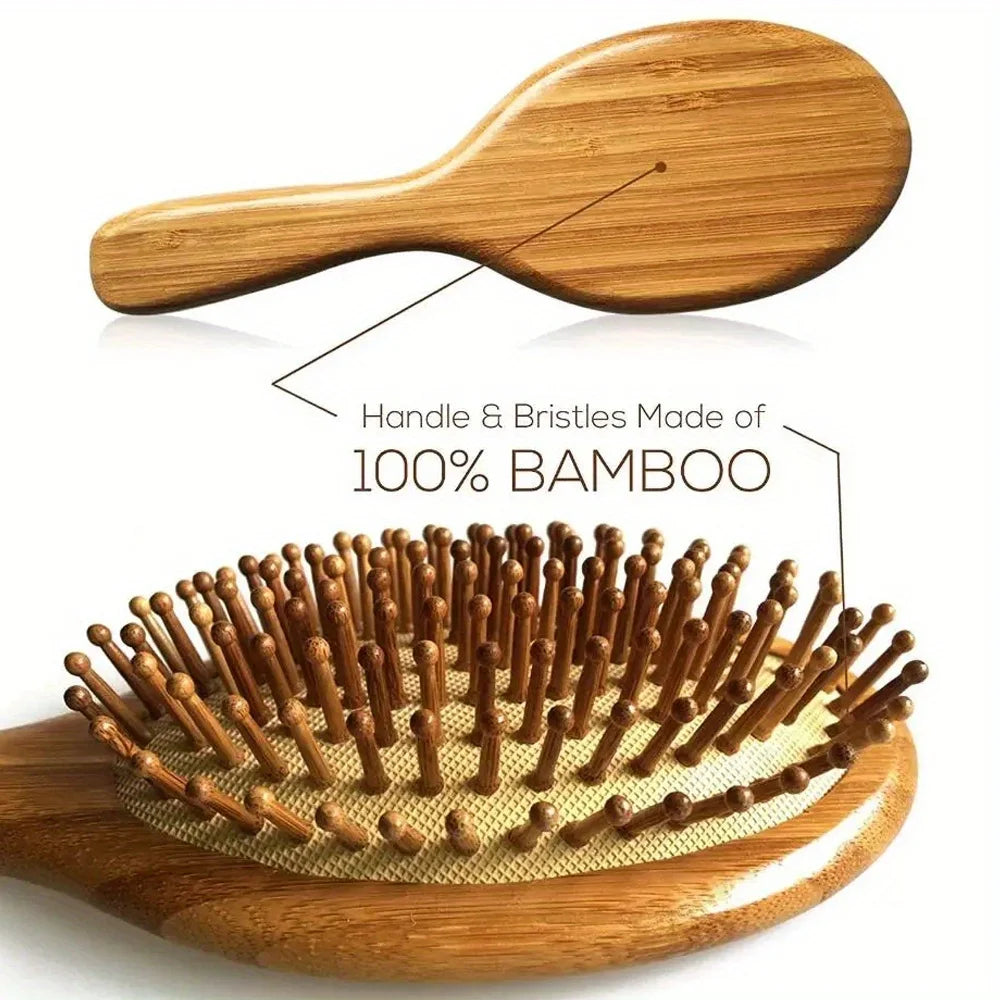 Natural Bamboo Paddle Hair Brush - Anti-Static Scalp Massage & Detangling - 8
