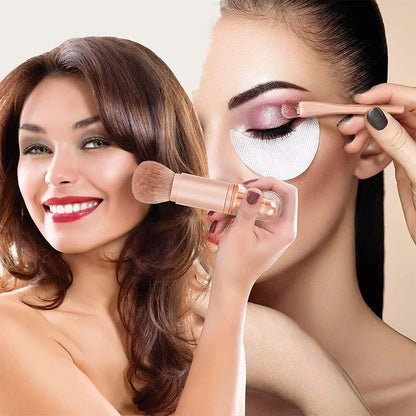 4-in-1 Retractable Travel Makeup Brush Set - Portable Face & Eye Tool Kit