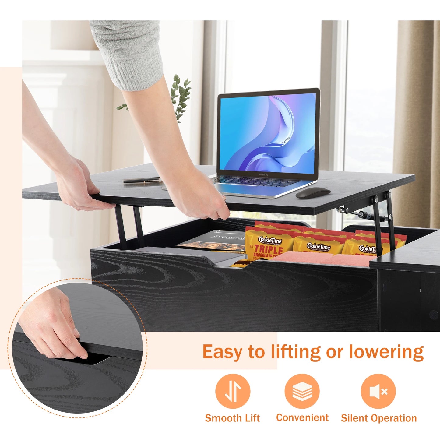 Modern Lift-Top Coffee Table with Hidden Storage & Adjustable Desk