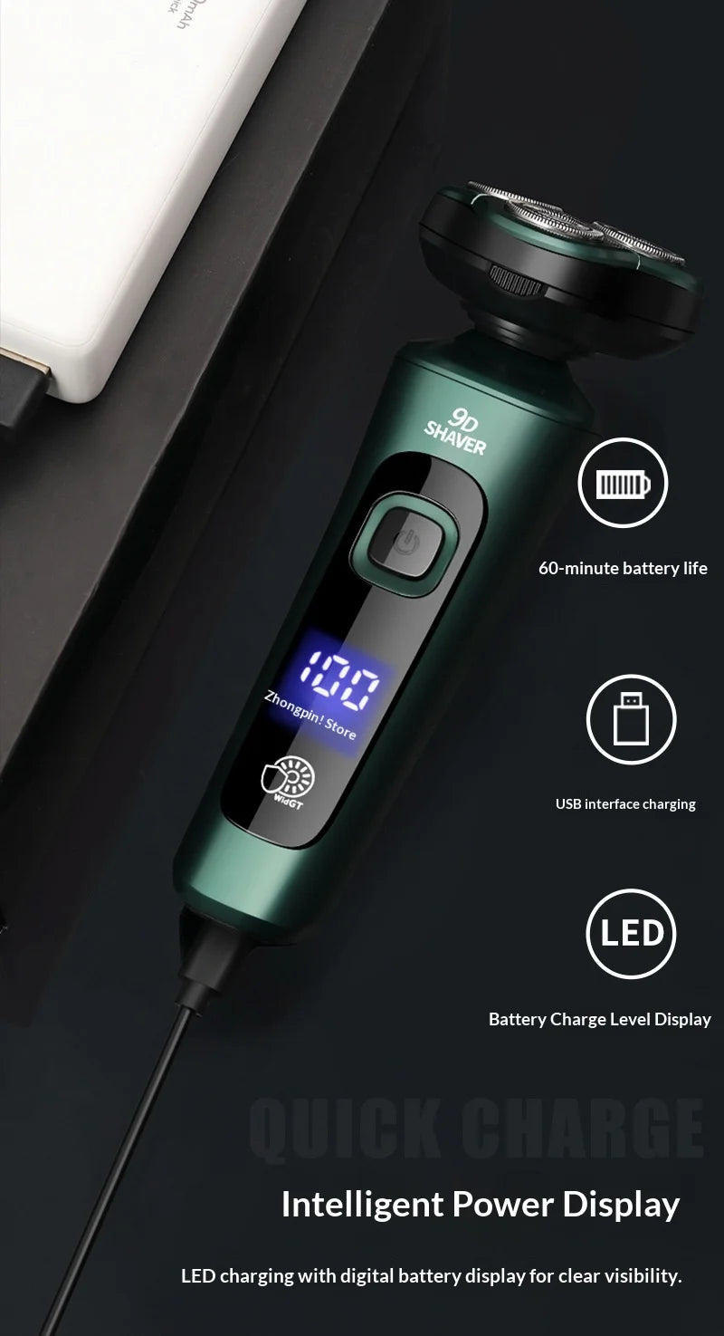 9D Floating Head Electric Shaver - Waterproof Rechargeable Razor - 17