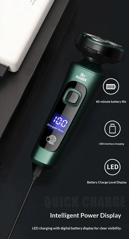 9D Floating Head Electric Shaver - Waterproof Rechargeable Razor