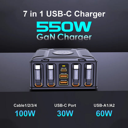 550W 7-in-1 GaN Fast Charging Station with 100W Retractable Cables