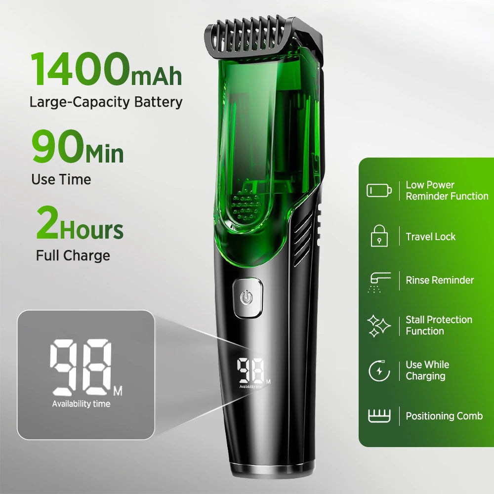 Cordless Vacuum Beard Trimmer – Rechargeable Electric Shaver for Precise Grooming