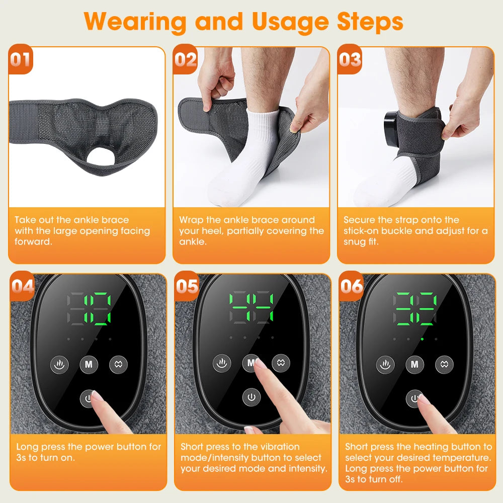 Wireless Heated Ankle & Foot Massager with Vibration Therapy for Pain Relief