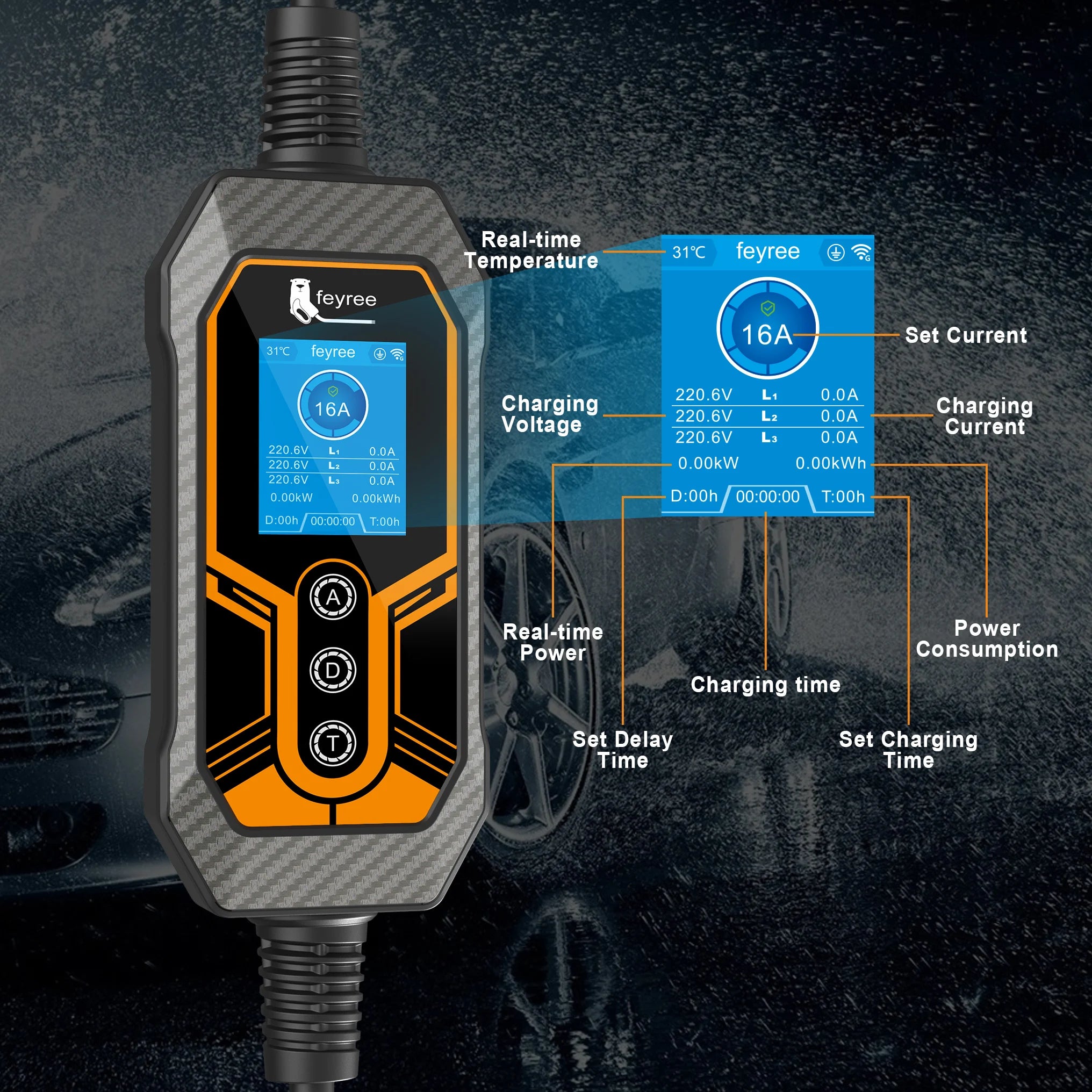 11KW Portable Type 2 EV Charger - Smart App Control & Adjustable Current - 14