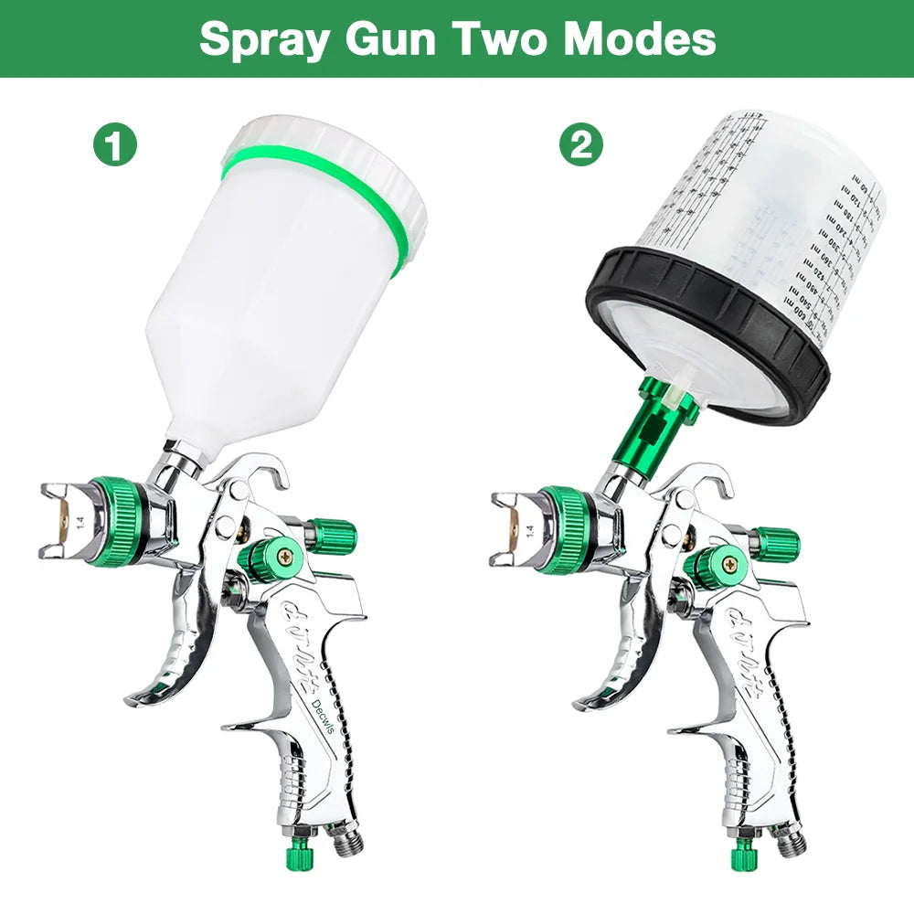 Professional HVLP Gravity Feed Spray Paint Gun Kit - 1.4/1.7/2.0mm Nozzles - 3